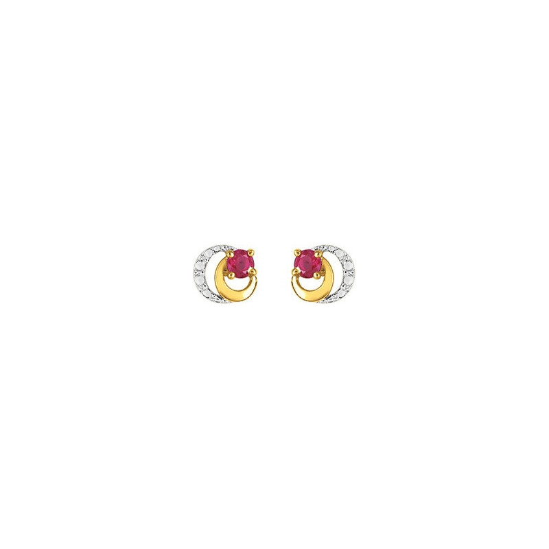 Boucles d'oreilles bicolore or 750/1000e Rubis