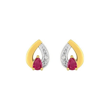Boucles d'oreilles bicolore or 750/1000e Rubis Diamant